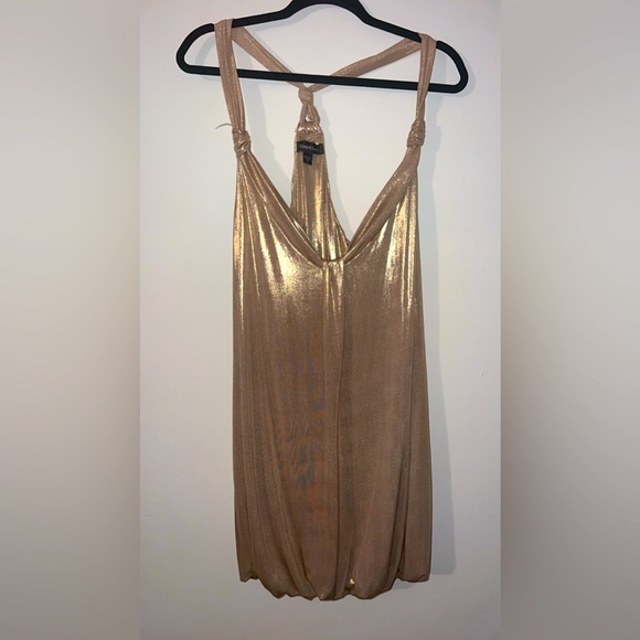 Gold BEBE halter mini dress in size medium - Picture 1 of 2